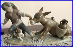 Boy & Dog Pulling Stubborn Donkey Lladro #5178 Juan Huerta