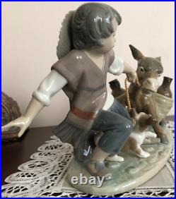 Boy & Dog Pulling Stubborn Donkey Lladro #5178 Juan Huerta