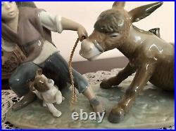 Boy & Dog Pulling Stubborn Donkey Lladro #5178 Juan Huerta