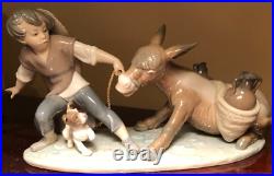 Boy & Dog Pulling Stubborn Donkey Lladro #5178 Juan Huerta