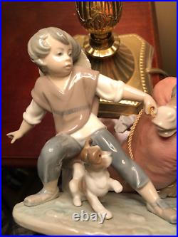 Boy & Dog Pulling Stubborn Donkey Lladro #5178 Juan Huerta