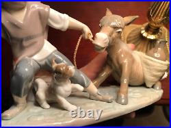 Boy & Dog Pulling Stubborn Donkey Lladro #5178 Juan Huerta