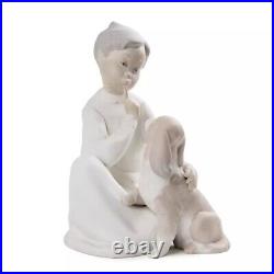 Boy Talk & Play with His Dog Vintage Figurine Porcelain By Lladro Spain 1980s