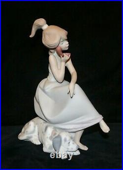 C'1988 Lladro # 5466 Chit-Chat Girl Speaking On Phone & Dalmatian Dog Figurine