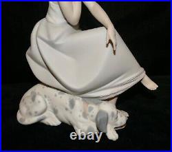 C'1988 Lladro # 5466 Chit-Chat Girl Speaking On Phone & Dalmatian Dog Figurine