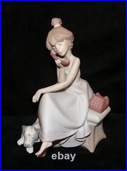 C'1988 Lladro # 5466 Chit-Chat Girl Speaking On Phone & Dalmatian Dog Figurine