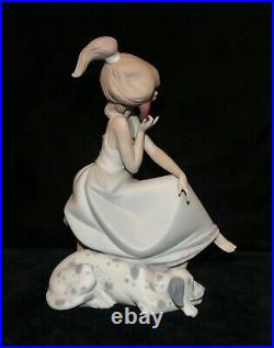 C'1988 Lladro # 5466 Chit-Chat Girl Speaking On Phone & Dalmatian Dog Figurine