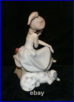 C'1988 Lladro # 5466 Chit-Chat Girl Speaking On Phone & Dalmatian Dog Figurine
