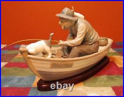 CHERISHED LLADRO #5215 FISHING WITH GRAMPS BOY & DOG-EXCELLENT/MINT withBASE