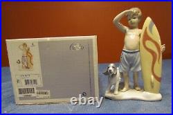 COWABUNGA! LLADRO #8110 SURF'S UP CHILD-DOG & BOARD-EXCELLENT/MINT with O. BOX