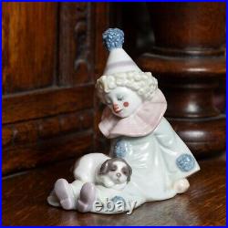 Clown Pierrot Puppy Dog Surprise Vintage Figurine Porcelain By Lladro Spain 1985