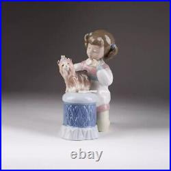 Cute Girl Child & Small Puppy Dog Figurine Porcelain Vintage Lladro Spain 1998