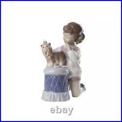 Cute Girl Child & Small Puppy Dog Figurine Porcelain Vintage Lladro Spain 1998