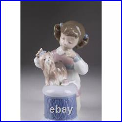 Cute Girl Child & Small Puppy Dog Figurine Porcelain Vintage Lladro Spain 1998