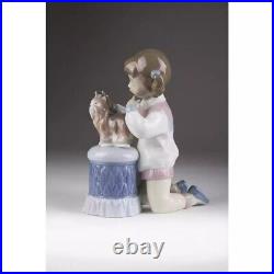 Cute Girl Child & Small Puppy Dog Figurine Porcelain Vintage Lladro Spain 1998