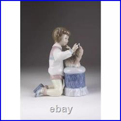 Cute Girl Child & Small Puppy Dog Figurine Porcelain Vintage Lladro Spain 1998