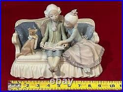 Cute Lladro #5229 Story Time Colonial Boy, Girl & Dog On Couch-excellent/mint