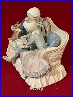 Cute Lladro #5229 Story Time Colonial Boy, Girl & Dog On Couch-excellent/mint