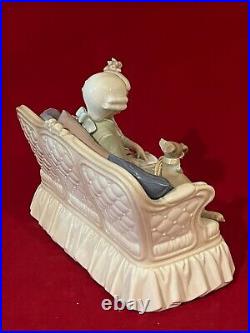 Cute Lladro #5229 Story Time Colonial Boy, Girl & Dog On Couch-excellent/mint