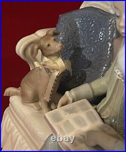 Cute Lladro #5229 Story Time Colonial Boy, Girl & Dog On Couch-excellent/mint