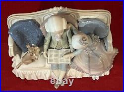 Cute Lladro #5229 Story Time Colonial Boy, Girl & Dog On Couch-excellent/mint