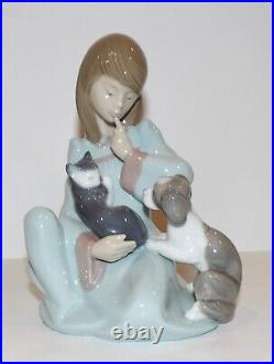 Darling Lladro #5640 Cat Nap Young Girl With Sleeping Cat & Dog Figurine In Box