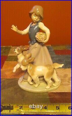 Delightful Lladro #5761 Out For A Romp Girl & Dogs- Excellent/mint