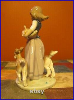 Delightful Lladro #5761 Out For A Romp Girl & Dogs- Excellent/mint