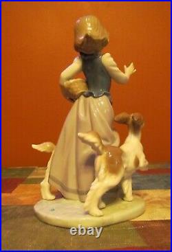 Delightful Lladro #5761 Out For A Romp Girl & Dogs- Excellent/mint