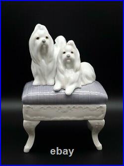 Estate Lladro #6688 Retired Figurine Looking Pretty 2 Maltese Dogs On Bench