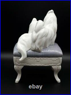 Estate Lladro #6688 Retired Figurine Looking Pretty 2 Maltese Dogs On Bench