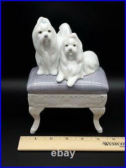 Estate Lladro #6688 Retired Figurine Looking Pretty 2 Maltese Dogs On Bench