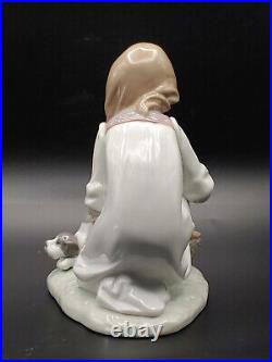 Excellent Vintage Lladro Joy In Basket Girl With Puppies Glossy Figurine Statue