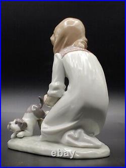 Excellent Vintage Lladro Joy In Basket Girl With Puppies Glossy Figurine Statue