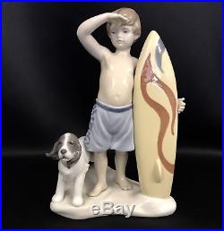 FREE SHIPPINGLladro Surfs Up Surfer Boy withDog (8110 Mint in Box) Christmas