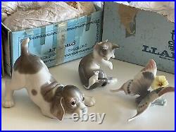 Genuine LLADRO Three Figurings WITH ORIGINAL Boxes cat and mouse, butterfly Dog