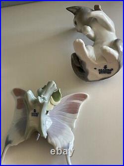 Genuine LLADRO Three Figurings WITH ORIGINAL Boxes cat and mouse, butterfly Dog