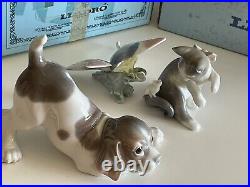 Genuine LLADRO Three Figurings WITH ORIGINAL Boxes cat and mouse, butterfly Dog