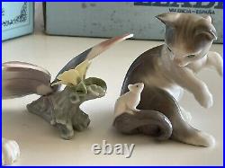 Genuine LLADRO Three Figurings WITH ORIGINAL Boxes cat and mouse, butterfly Dog