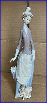 Genuine Lladro Woman With Dog And Pearl Handled Umbrella Figurine (4761)