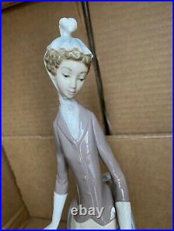 Genuine Lladro Woman With Dog And Pearl Handled Umbrella Figurine (4761)