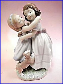 Give Me A Hug! Girls Hugging With Puppy Dog Figurine By Lladro #8046