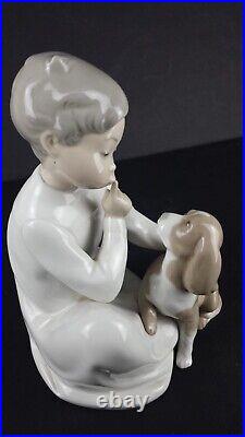 Glazed Lladro Pocelain Figurine Boy with a Dog A-11A Retired No Box