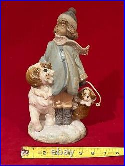 Gres Finish Lladro #2517 Winter Wind Girl With Puppy Dogs -excellent/mint