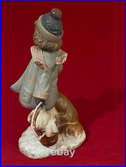 Gres Finish Lladro #2517 Winter Wind Girl With Puppy Dogs -excellent/mint