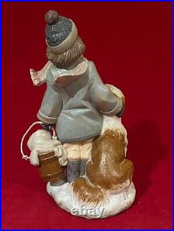 Gres Finish Lladro #2517 Winter Wind Girl With Puppy Dogs -excellent/mint