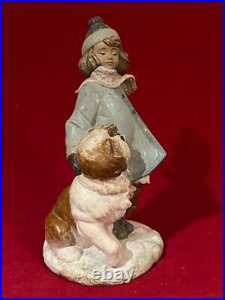 Gres Finish Lladro #2517 Winter Wind Girl With Puppy Dogs -excellent/mint