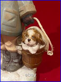 Gres Finish Lladro #2517 Winter Wind Girl With Puppy Dogs -excellent/mint