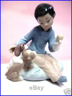 Growing Up Together Boy With Puppet & Dogs By Lladro Porcelain Retired #6983