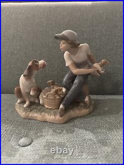 HTF Lladro Spain Figurine #5376This Ones Mine Boy with Puppies Gloss Finish